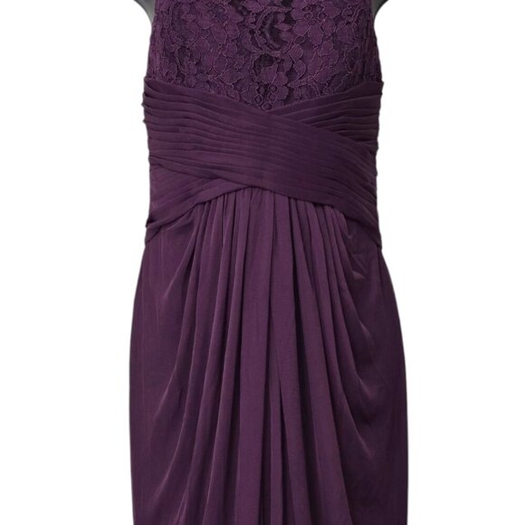David's Bridal Sleeveless Mesh with Corded Lace Formal Maxi Dress In Plum Sz 8 - Picture 4 of 12